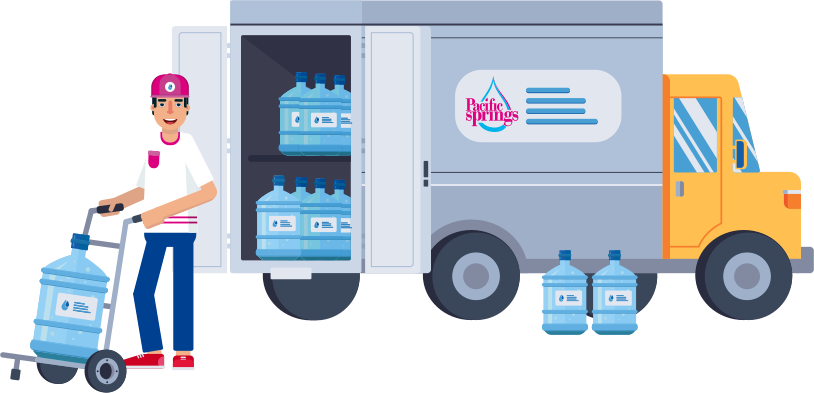 Spring water delivery truck and delivery man