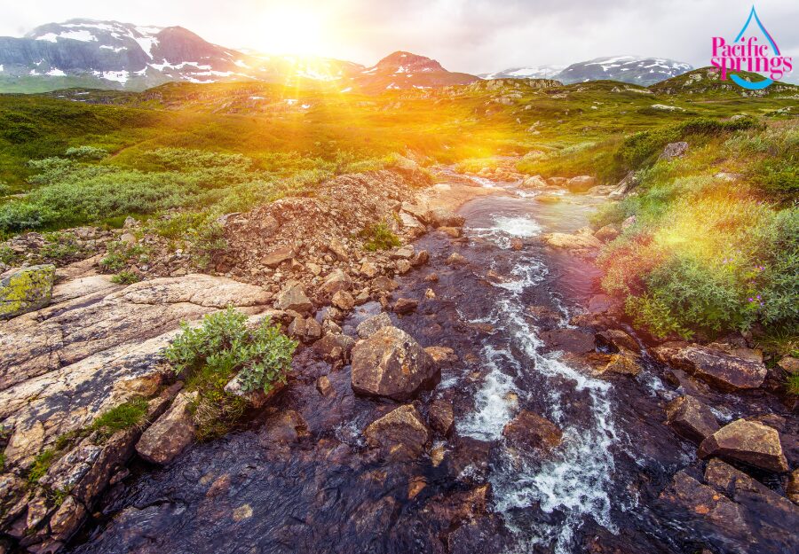 Spring water running through a valley